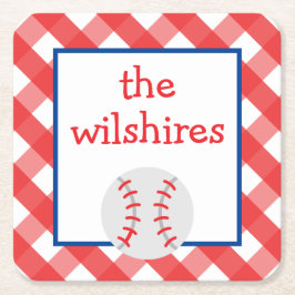 Gingham Baseball Personalisiert Paper Untersetzer