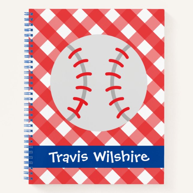Gingham Baseball Personalisiert Spiral Notebook Notizbuch (Vorderseite)