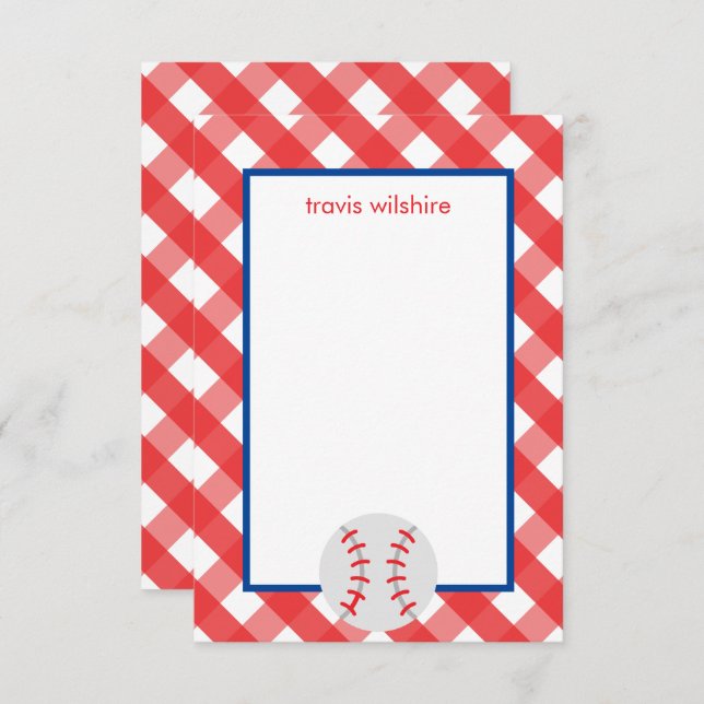 Gingham Baseball Personalisierte Mitteilungskarten (Vorne/Hinten)