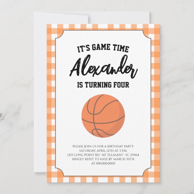 Gingham-Basketball-Geburtstag Einladung (Vorderseite)