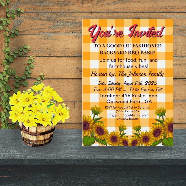 Gingham BBQ Invite Barn Style Backyard Party   Einladung (Von Creator hochgeladen)