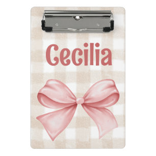 Gingham, beige und rosa, mit Aquarellbogen Mini Klemmbrett