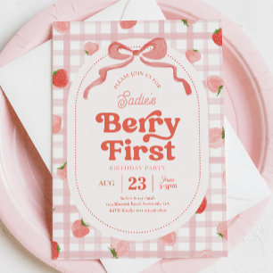 Gingham Berry First Birthday Einladung