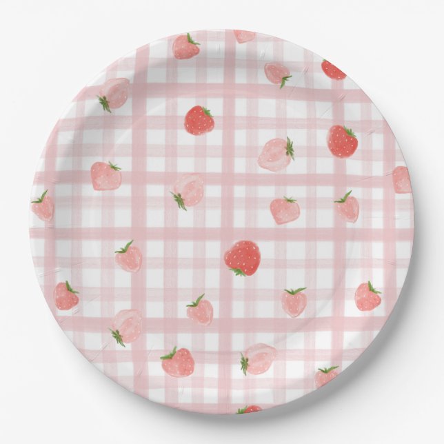 Gingham Berry Party Tellers Pappteller (Vorderseite)
