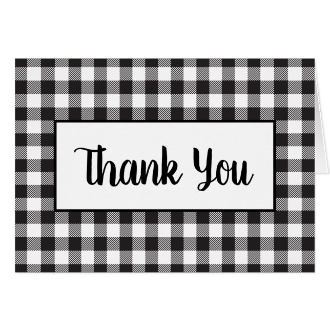 Gingham Black Kariert Country Wedding Vielen Dank (Vorderseite (Horizontal))