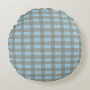 Gingham Blau  Rundes Kissen
