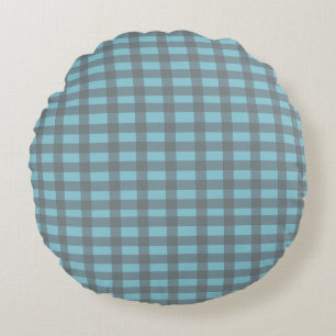 Gingham Blau Rundes Kissen