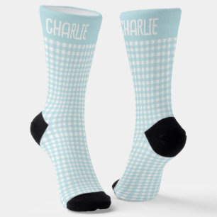Gingham Blau und Weiß Kariert Benutzerdefinierter  Socken