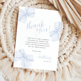 Gingham Blue Bow Baby Shower Thank You Card Dankeskarte