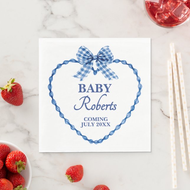 Gingham Blue Boy Baby Shower Serviette (Beispiel)