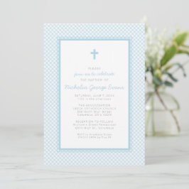 Gingham Blue Boy Taufe Einladung