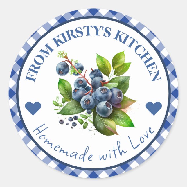 Gingham Blueberry Jam Label Runder Aufkleber (Vorderseite)