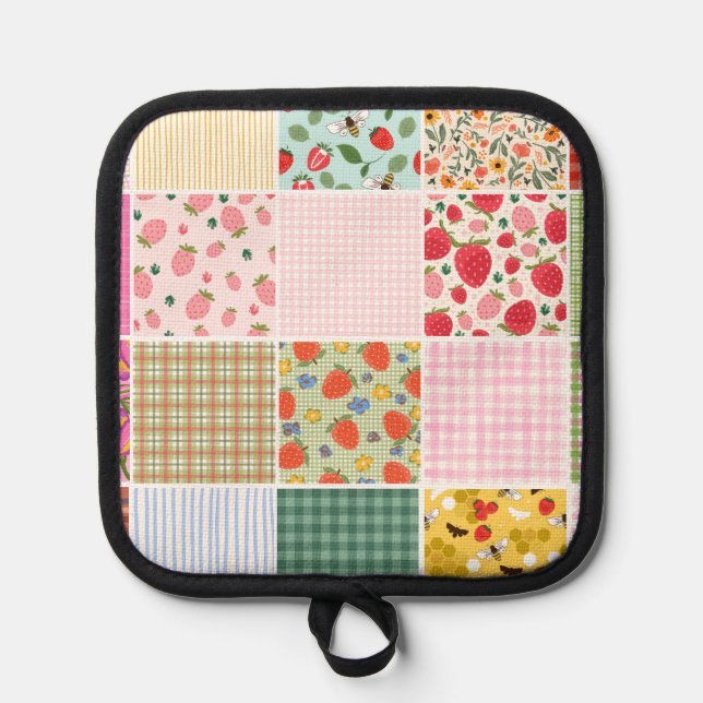 Gingham-Blumen-Rustikale Patchwork-Inspiration Topflappen (Vorderseite)
