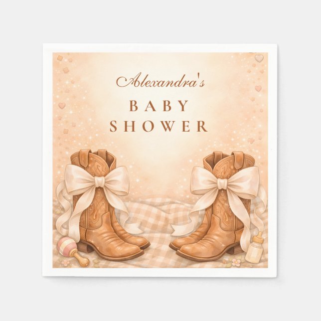Gingham Boots And Bows Baby Shower Serviette (Vorderseite)