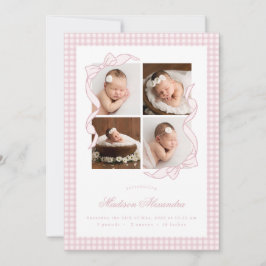 Gingham Bow 4 Frame Photo Birth Announcement Ankündigung