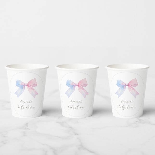 Gingham Bow Gender Reveal Baby Shower Pappbecher (Multi)
