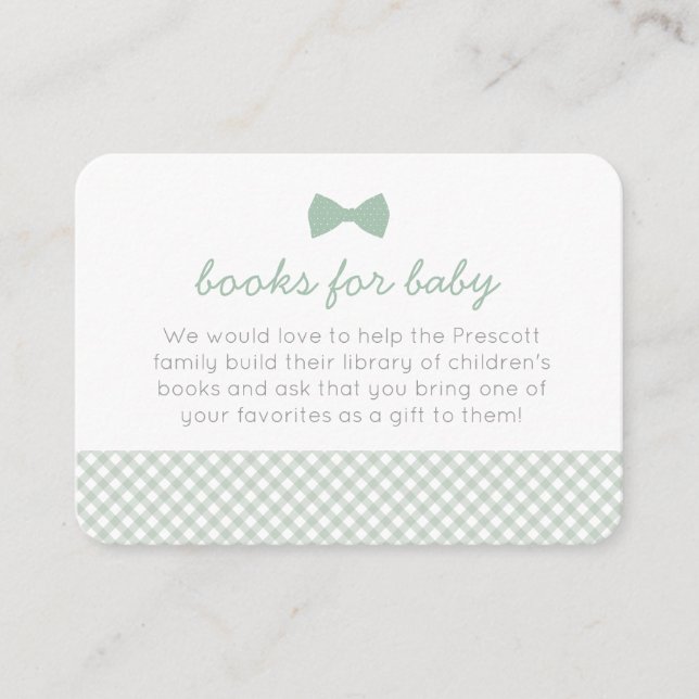 Gingham bow Krawatten Green Baby Duschkabine Karte (Vorderseite)