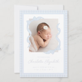 Gingham Bow Photo Birth Announcement Ankündigung