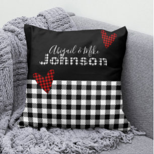 Gingham Buffalo Karo Personalisiert Black Red Whit Kissen
