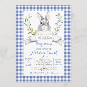 Gingham Bunny Baby Dusche Einladung