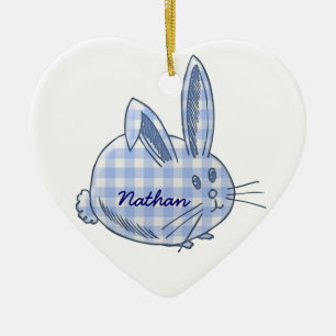 Gingham Bunny Keramik Ornament