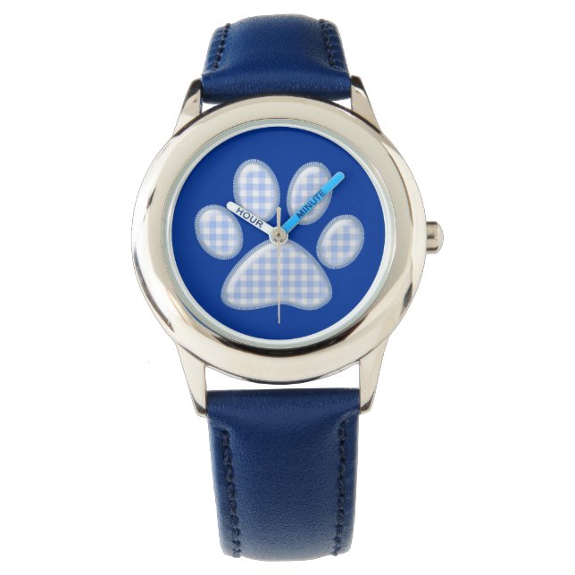 Gingham Cat Pfote - blau Armbanduhr (Vorderseite)