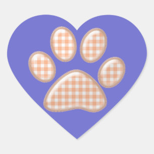 Gingham Cat Pfote - Orange Herz-Aufkleber