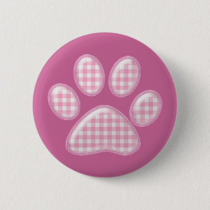 Gingham Cat Pfote - rosa Button