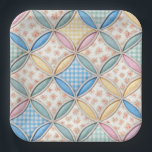 Gingham Cathedral Window Quilt Design Pappteller<br><div class="desc">A seamless background featuring pastel gingham patterns and floral prints in a cathedral window quilt design</div>