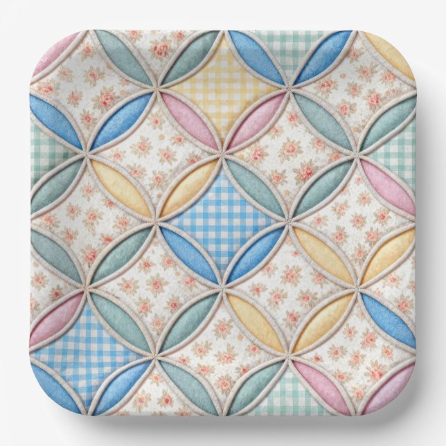Gingham-Cathedral-Window-Quilt-Design Pappteller (Vorderseite)