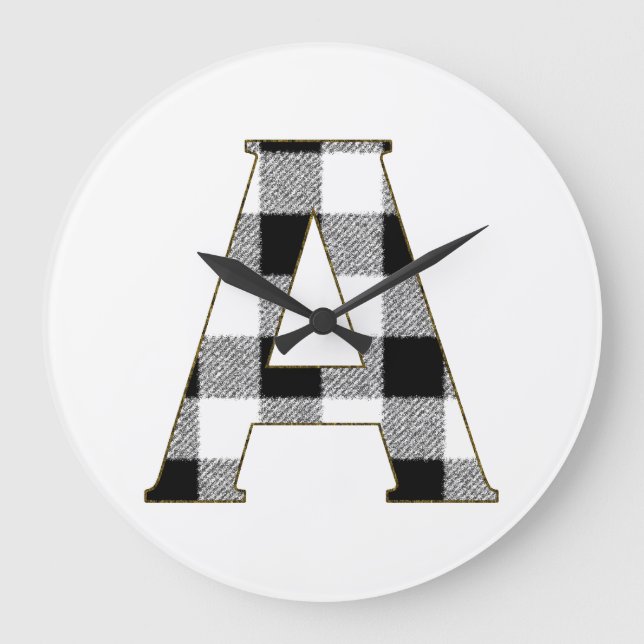 Gingham Check A Große Wanduhr (Vorderseite)