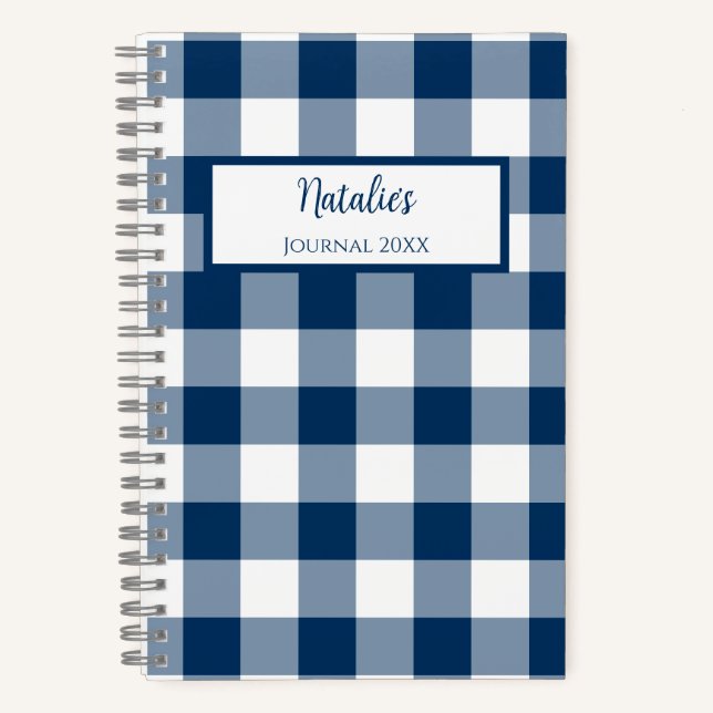 Gingham Check Navy Personalized Journal Notebook Notizbuch (Vorderseite)