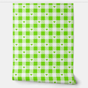 Gingham Checkered Pattern Herzenplatten Tapete