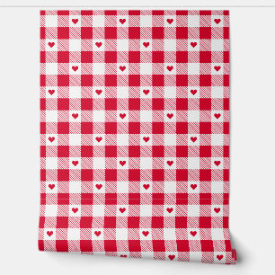 Gingham Checkered Pattern Herzenplatten Tapete