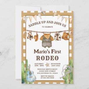 Gingham Clothesline Mein erster Rodeo Cowboy Gebur Einladung
