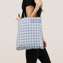 Gingham Coastal Plaid Preppy Check Blue White Name Tasche