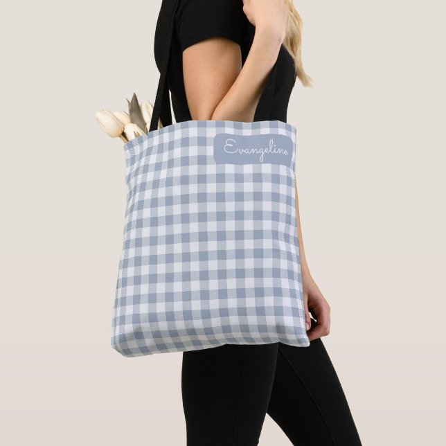 Gingham Coastal Plaid Preppy Check Blue White Name Tasche (Von Nahem)