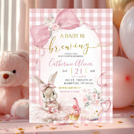 Gingham Coquette Pink Floral Bunny Baby Shower Einladung