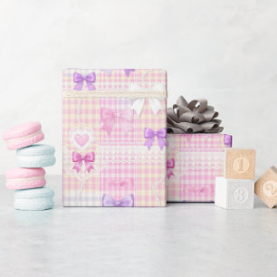 Gingham Coquette Schleifen Baby Shower Mädchen Geb Geschenkpapier