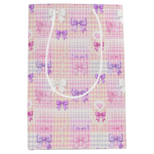 Gingham Coquette Schleifen Baby Shower Mädchen Geb Mittlere Geschenktüte