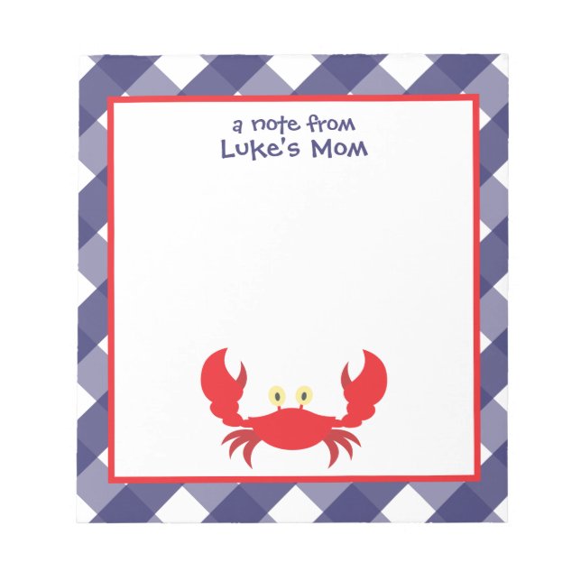 Gingham Crab Personalisiert Notepad Notizblock (Vorderseite)