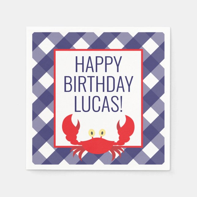 Gingham Crab Personalisiert Party Napkins Serviette (Vorderseite)
