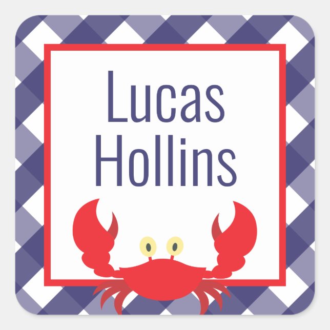 Gingham Crab Personalisiert Stickers (Vorderseite)