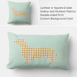 Gingham Dackel Silhouette Pillow - Mint und Tan Lendenkissen