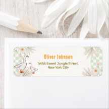 Gingham-Daisy-Gans-Baby-Shower-Rücksendeadresse