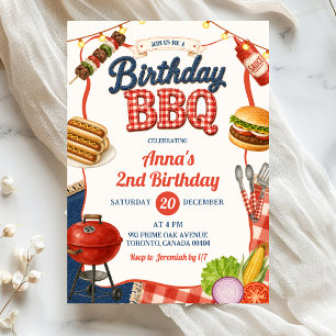 Gingham Denim Kindergeburtstags BBQ-Party Einladung