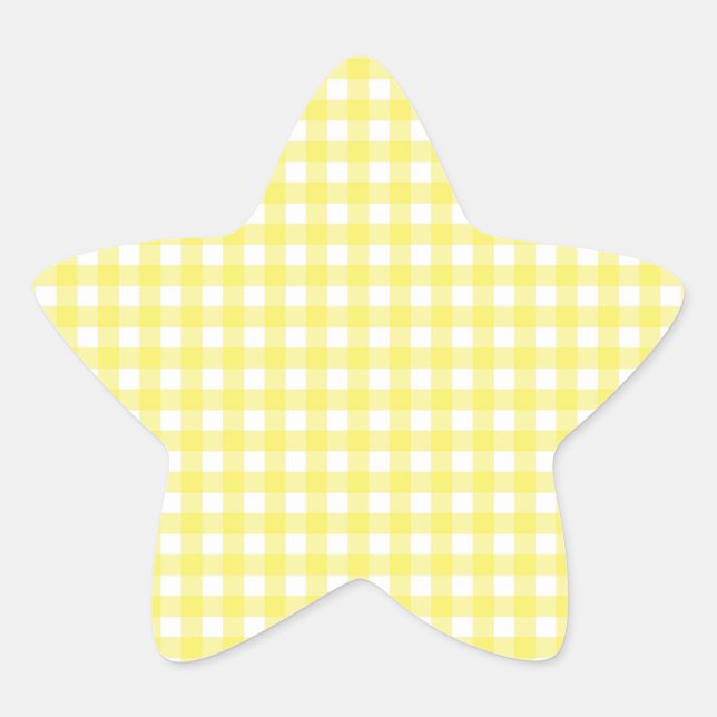 Gingham Design, gelb und weiß Stern-Aufkleber (Vorderseite)