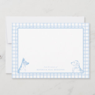 Gingham Dog Baby Boy   Kinderzimmer der Stationeri Dankeskarte