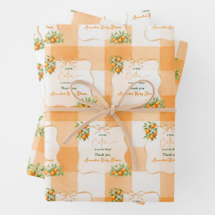 Gingham Ein Kleiner Schatz Orange Baby Shower Geschenkpapier Set