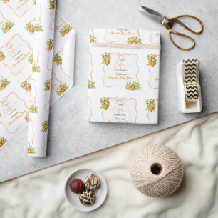 Gingham Ein Kleiner Schatz Orange Babyparty Geschenkpapier
